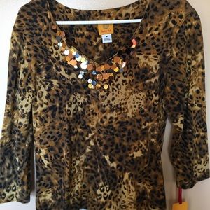 Ruby Red leopard print top with sequin V-neck
